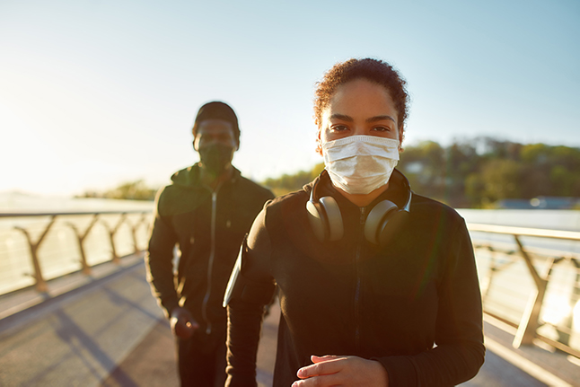 People walking with masks